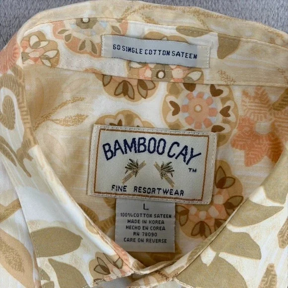Vintage Bamboo Cay Hawaiian x El Cortez Las Vegas Shirt Men Large Beige Floral - Picture 2 of 9